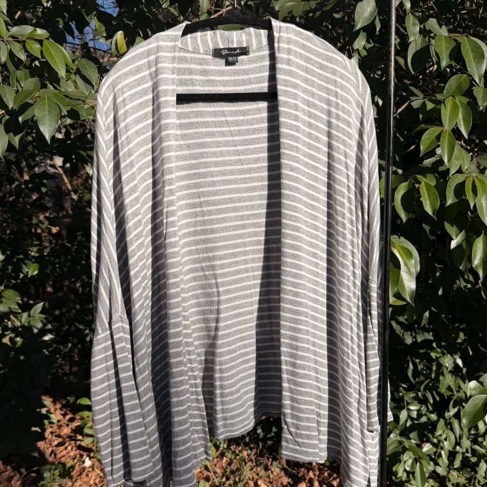 Yana K Gray & White Striped Open Front Cardigan One Size Boho